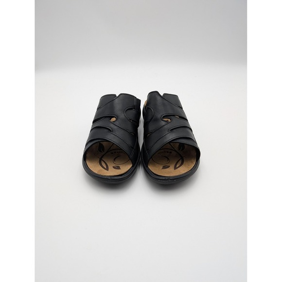 Romika Shoes Womens Size 6.5 Black Leather Slide Sandals Wedge Cushioned Comfort - Picture 3 of 7